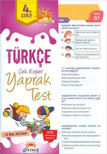 Güneş 4.Sınıf Türkçe Çek Kopar Yaprak Test